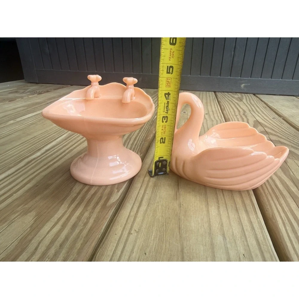 Vintage Peach Plastic Swan And Sink Soap Trinket Dish 1980s Cottage Farmhouse